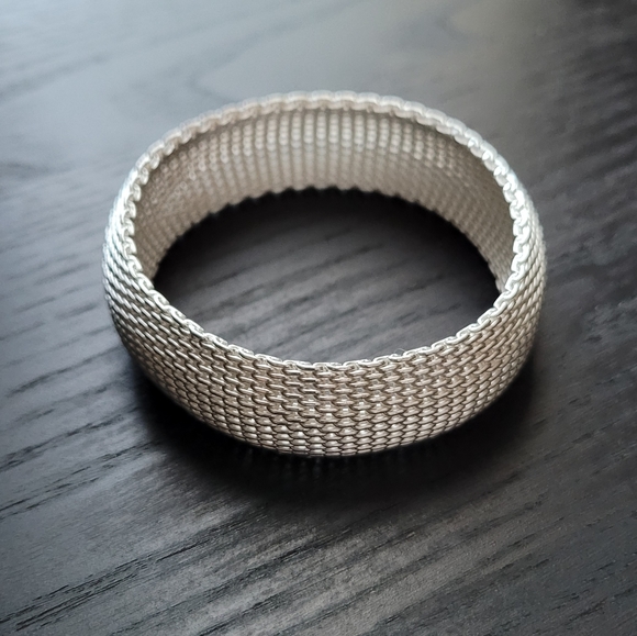 Mesh Bracelet Flexible Wide Silver Tone Bangle | Somerset Replica EUC - Picture 12 of 16